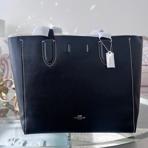 Coach Derby Tote Shoulder Bag pebble Leather Black Red 58660